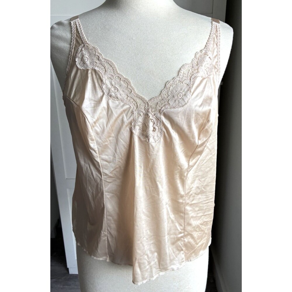 Vintage Vassarette Lace Satin Camisole Slip Top Pink Nude Adjustable Straps 38